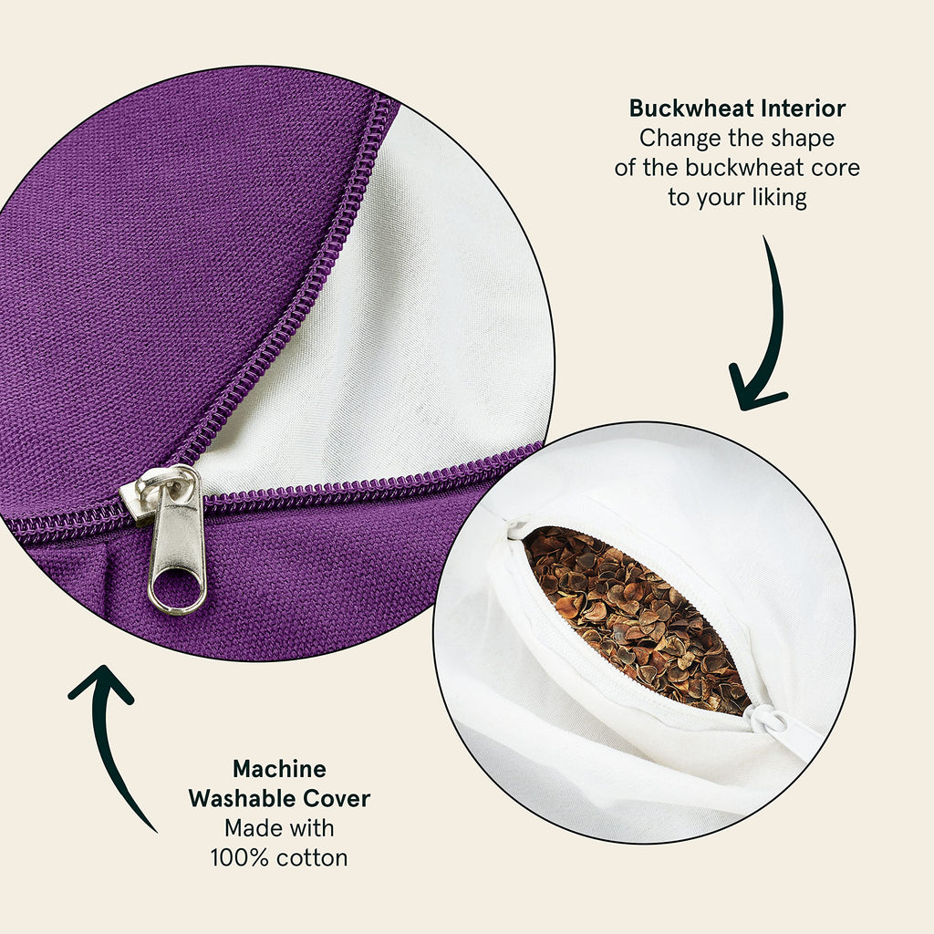 Retrospec Sedona Zafu Meditation Cushion with Buckwheat Hull Fill - Adjustable Yoga & Pilates Equipment Support - 17in Crescent Cotton Cover