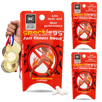 SPORTLEGS Fast Fitness Boost Pre Workout for Men and Women, Lactic Acid Supplement, Sports Endurance Fuel Endurance Supplements for Runners - 5-Cap Packet, Trial Pack of 3