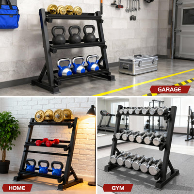 Zlinke 3-Tier Dumbbell Rack Multilevel Weight Storage Organizer for Home Gym, Weight Rack for Dumbbells, Kettlebells,1100LBS Capacity (Rack Only)