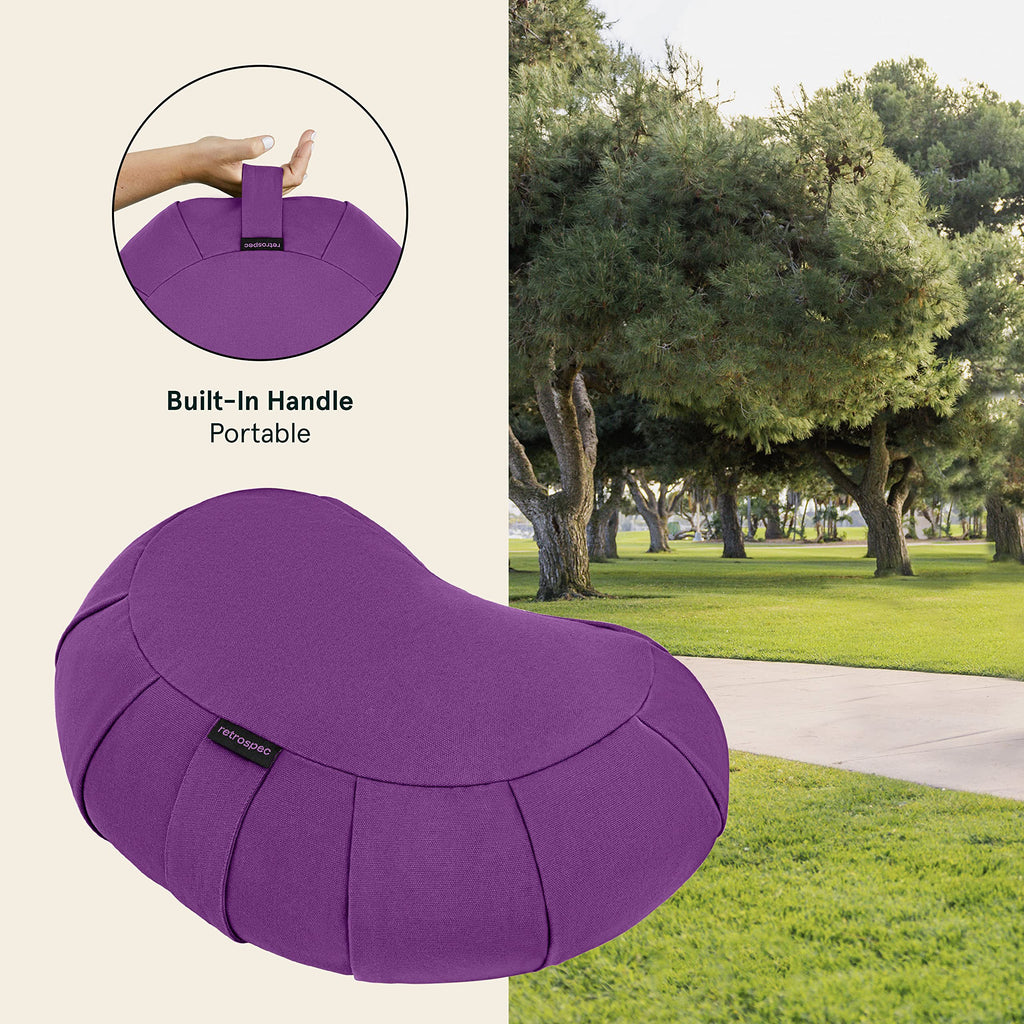 Retrospec Sedona Zafu Meditation Cushion with Buckwheat Hull Fill - Adjustable Yoga & Pilates Equipment Support - 17in Crescent Cotton Cover