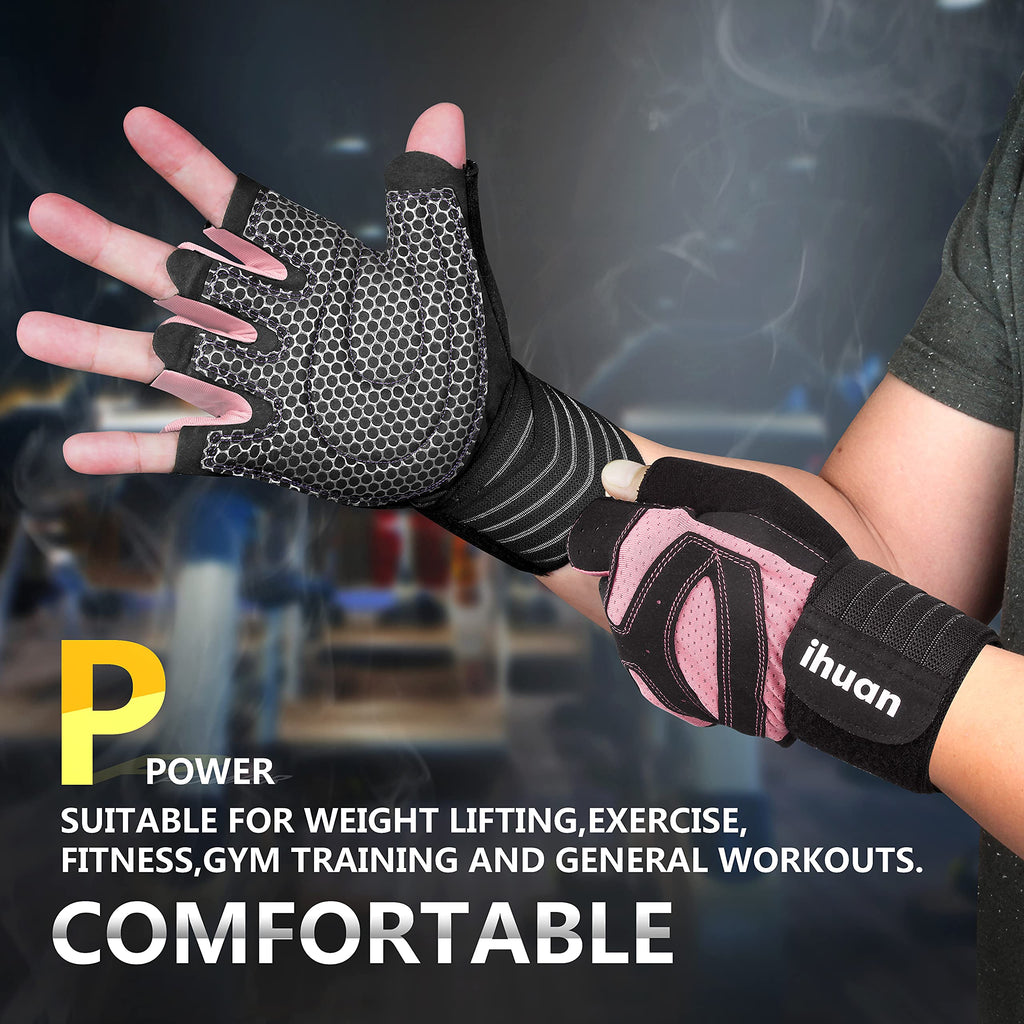 ihuan Ventilated Weight Lifting Gym Workout Gloves with Wrist Wrap Support for Men & Women, Full Palm Protection, for Weightlifting, Training, Fitness, Hanging, Pull ups