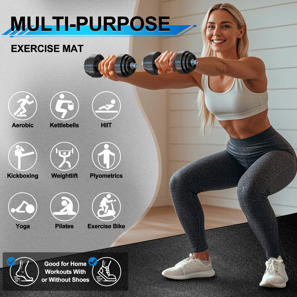 BesWin Large Exercise Mat 8'x4'x6mm/8mm, Extra Thick Workout Mats for Home Gym Flooring, High Density Non-Slip Gym Mats Fitness Mat for Cardio, Weights, Jump Rope, Fitness-Use With or Without Shoes