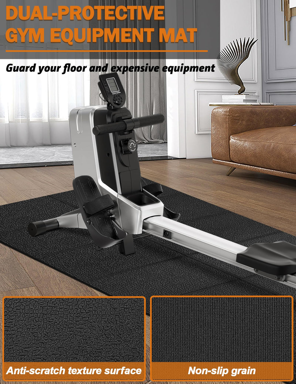 Treadmill Mat 96"x36", WERCHO Walking Pad Mat for Carpet Hardwood Floors 6mm Heavy-Duty Exercise Equipment Mat for Rowing Machine, Treadmil Pad, Spin Bike, Elliptical Trainer, Home, Gym