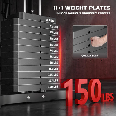 Home Gym, Multifunctional H11 Home Gym Equipment, Workout Station with 150LBS Weight Stack, Exercise Equipment with Pulley System for Full Body Training