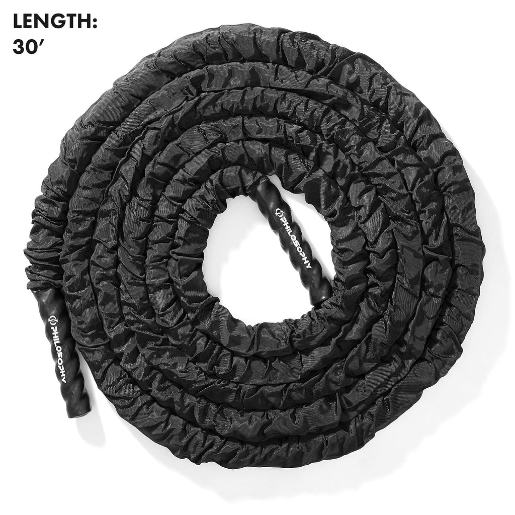 Philosophy Gym Exercise Battle Rope with Cover and Anchor Kit for Fitness Training, Conditioning