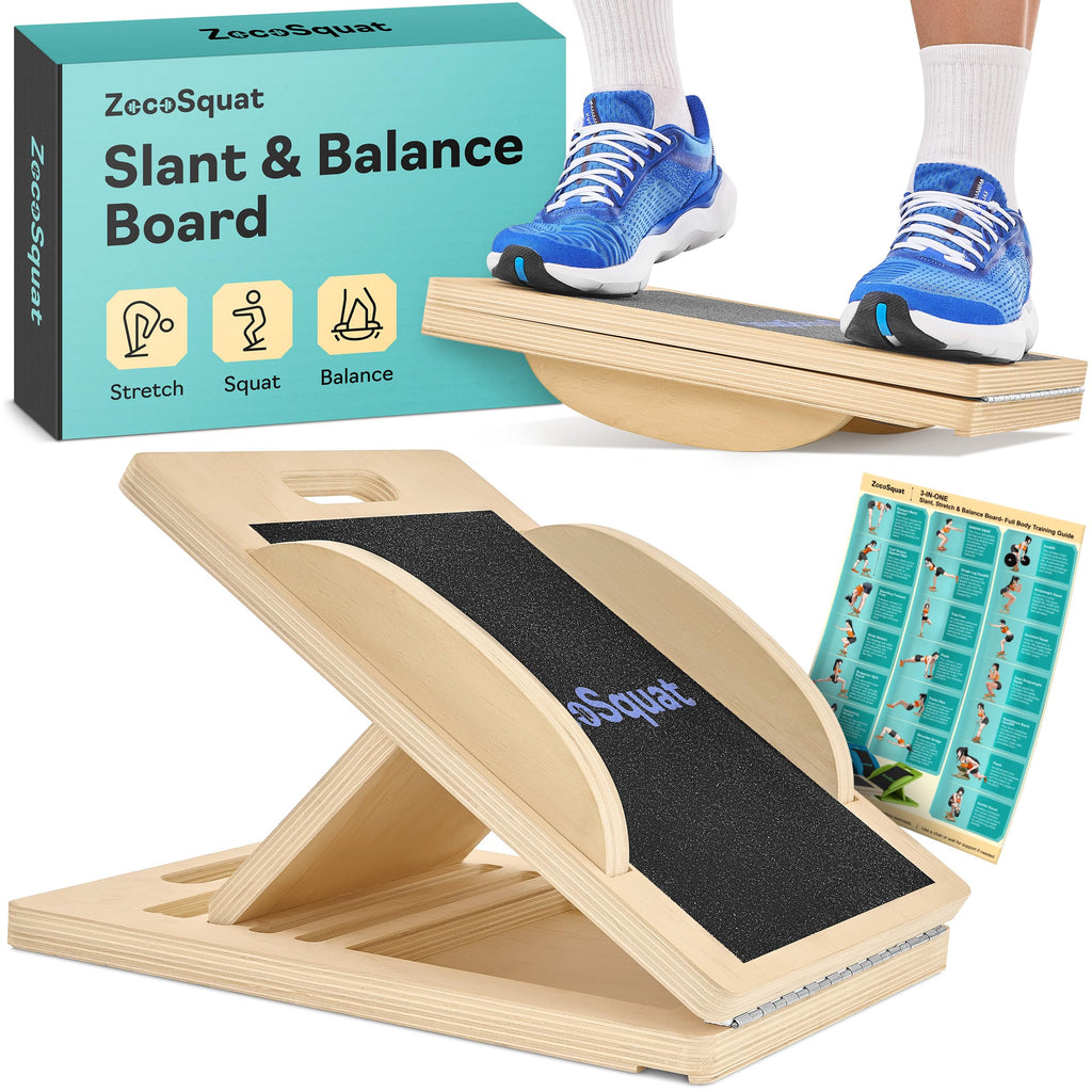 Slant Board with 6 Incline Angles - Transforms Into a Balance Board - Premium Calf Stretcher and Wobble Board for Effective Calf Stretching and Squats
