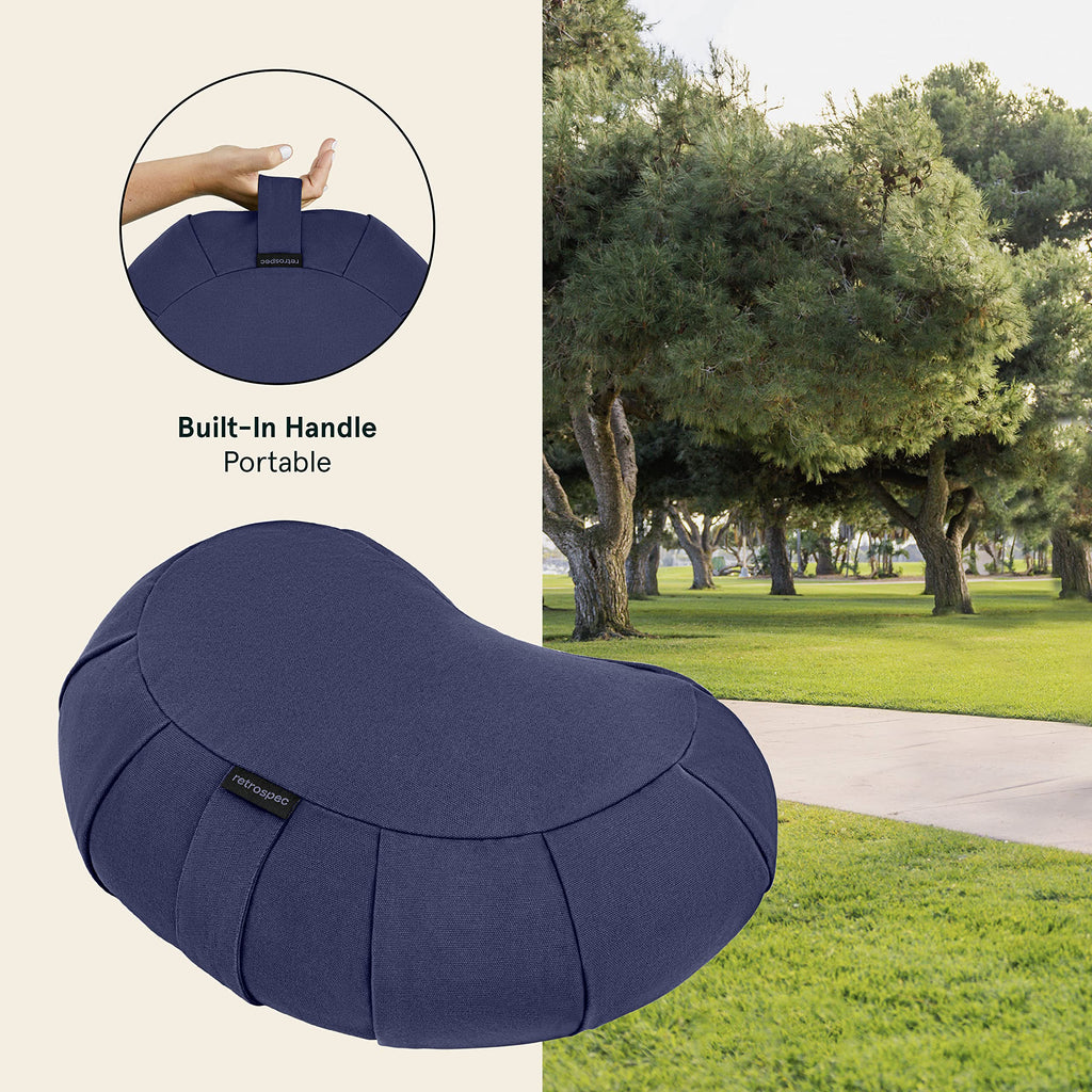 Retrospec Sedona Zafu Meditation Cushion with Buckwheat Hull Fill - Adjustable Yoga & Pilates Equipment Support - 17in Crescent Cotton Cover