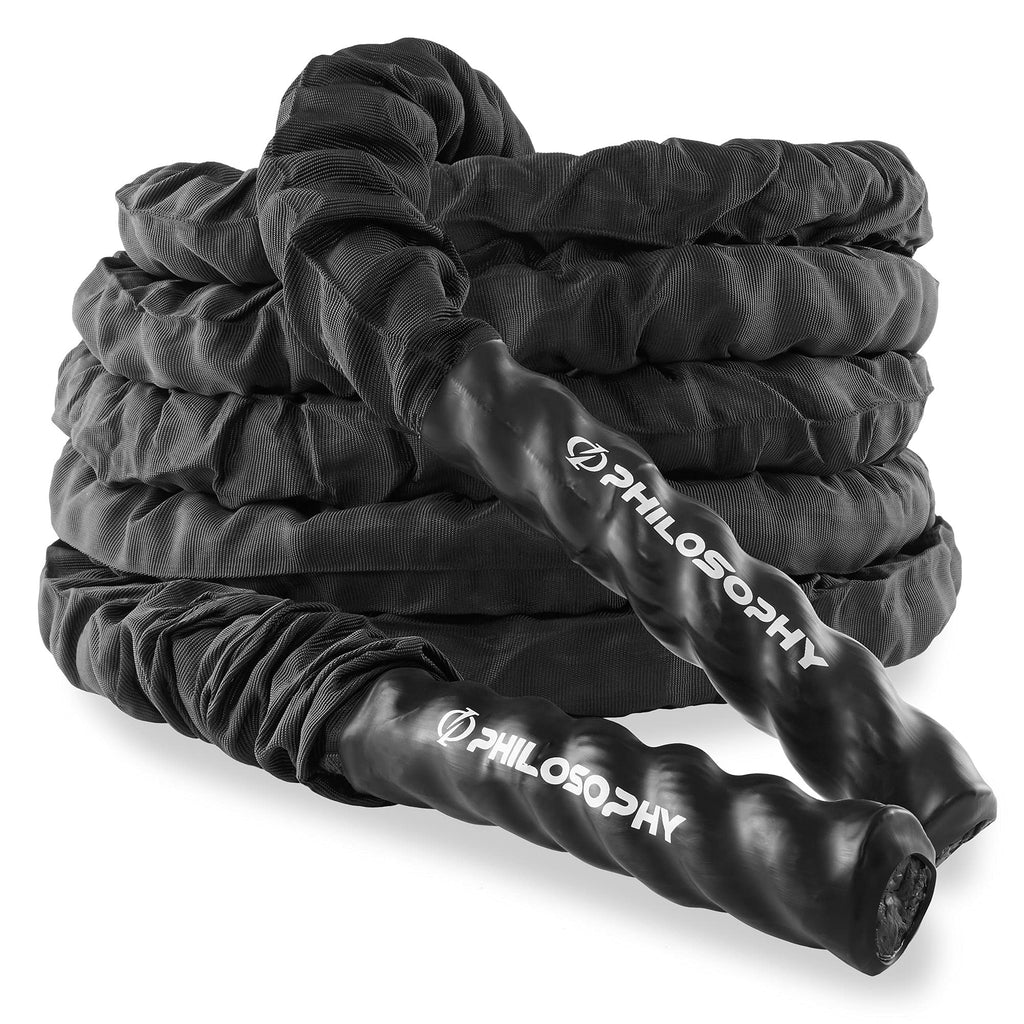 Philosophy Gym Exercise Battle Rope with Cover and Anchor Kit for Fitness Training, Conditioning