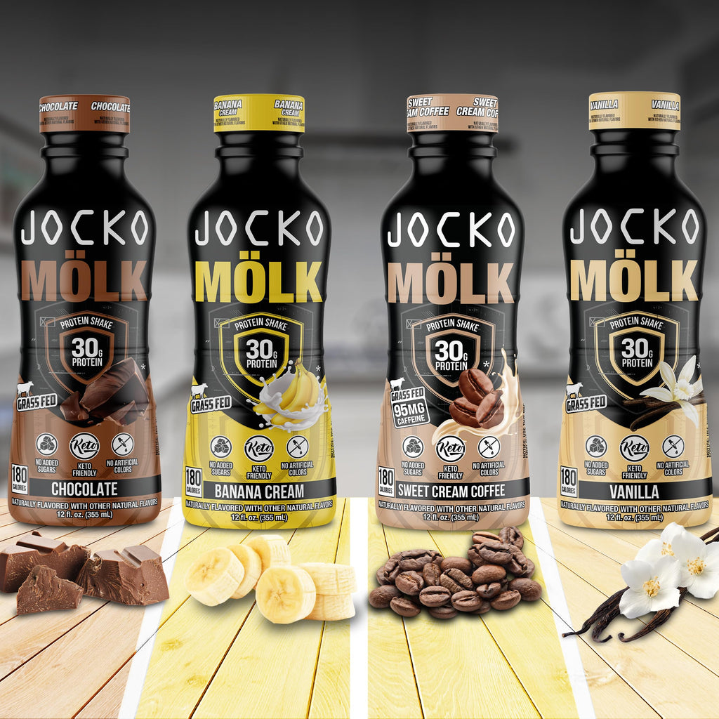 Jocko Mölk 30g Grass Fed Protein Shakes – No Added Sugar Protein Drinks KETO Friendly - Ready to Drink 12 FL Oz (Pack of 12) Banana Cream