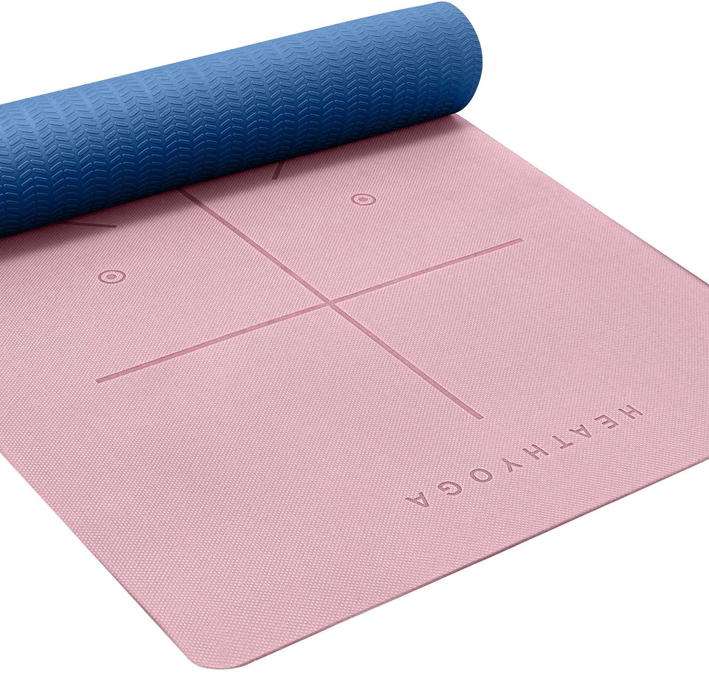 Heathyoga Eco Friendly Non Slip Yoga Mat, Body Alignment System, SGS Certified TPE Material - Textured Non Slip Surface and Optimal Cushioning,72"x 26" Thickness 1/4"