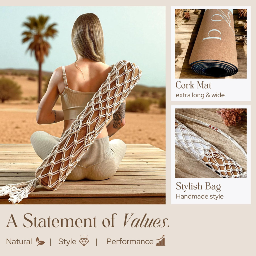 Premium Cork Yoga Mat Large 72"x26" – 5mm Thick Natural Rubber Cushioning - Non Slip Grip for Hot Yoga - Optional Alignment Lines & Elegant Yoga Bag Or Strap