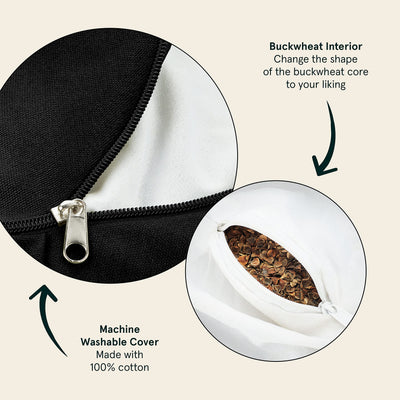 Retrospec Sedona Zafu Meditation Cushion with Buckwheat Hull Fill - Adjustable Yoga & Pilates Equipment Support - 17in Crescent Cotton Cover