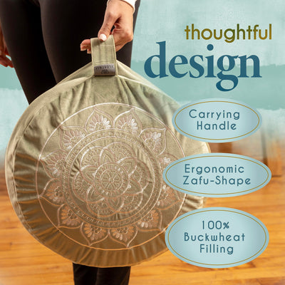 Florensi Meditation Cushion - Comfortable Floor Pillow - Traditional Tibetan Meditation Pillow with Beautiful Velvet Cover - Large Floor Cushion Seating for Adults - Premium Yoga Buckwheat Bolster