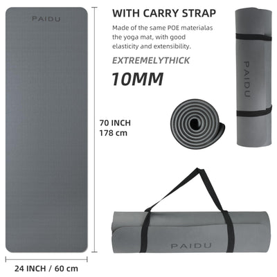 Yoga Mat Non Slip Anti-tear,extra thick-2/5 inch（10MM）High Resiliency Professional POE Yoga Mats for Women Men Kids,72"x24"inch,Workout, Yoga, Pilates and Floor Exercise, with Carrier Strap