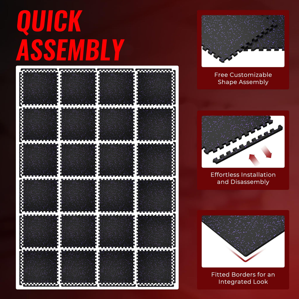 SUPERJARE 0.56'' Thick 12 Pcs 48 Sq Ft Rubber Top Exercise Equipment Mats, High Density EVA Foam Mats with Rubber Top, Interlocking Gym Flooring for Home Gym, Protective Workout Mat, Black/Grey