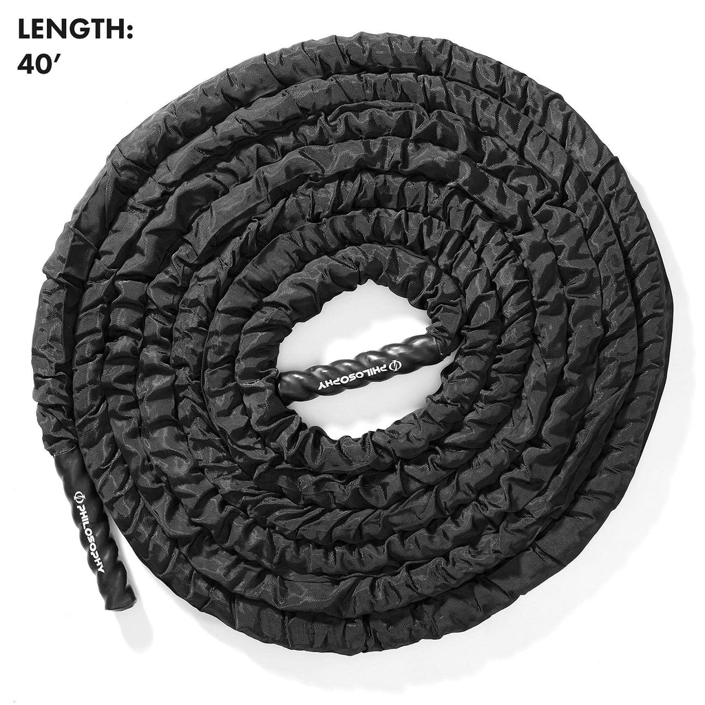 Philosophy Gym Exercise Battle Rope with Cover and Anchor Kit for Fitness Training, Conditioning