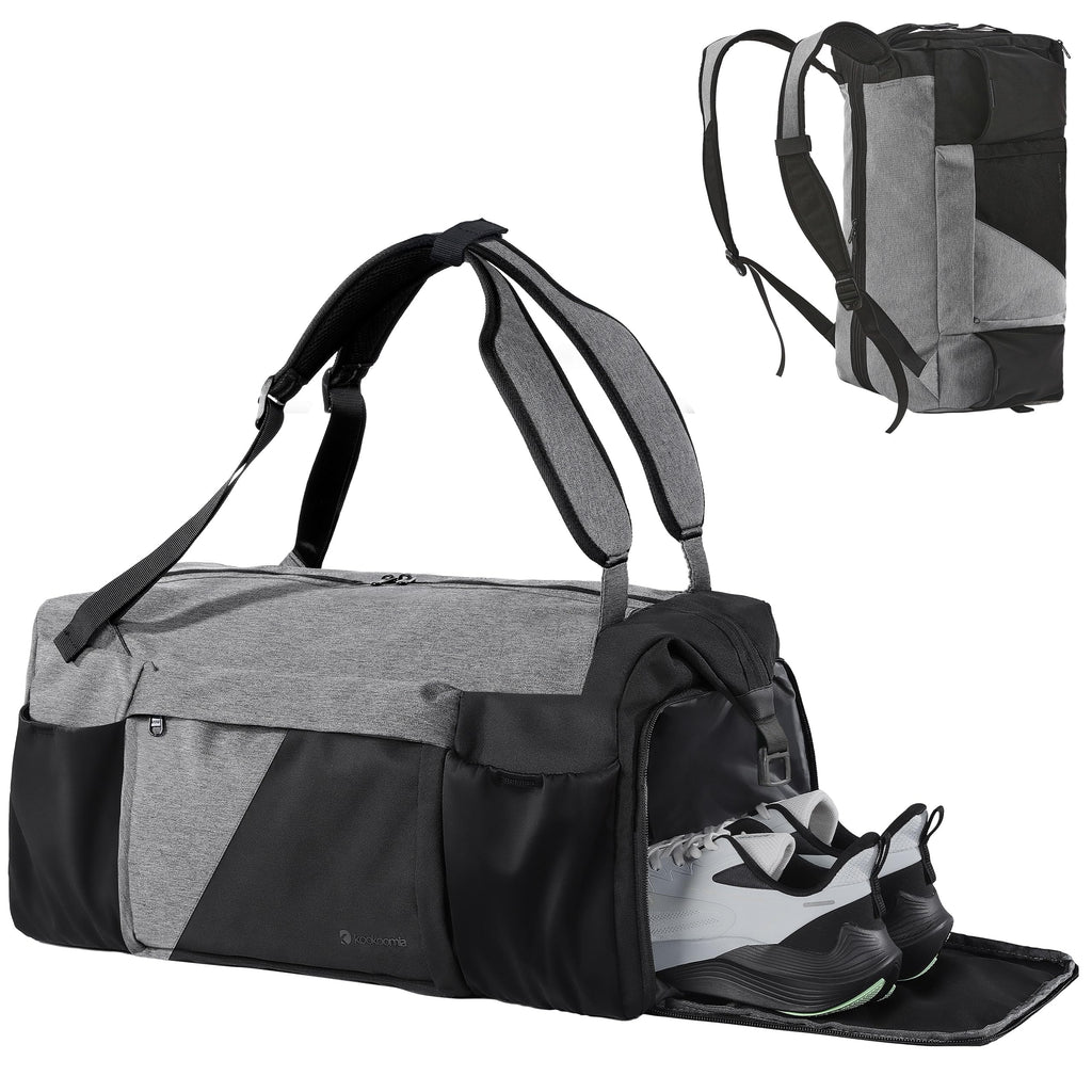 Gym Bag for Men with 2 Upgraded Bottle Holders Convertible Duffle Bag and Gym Backpack Waterproof Sports Bags with Shoes Compartment and Wet Pocket - Black