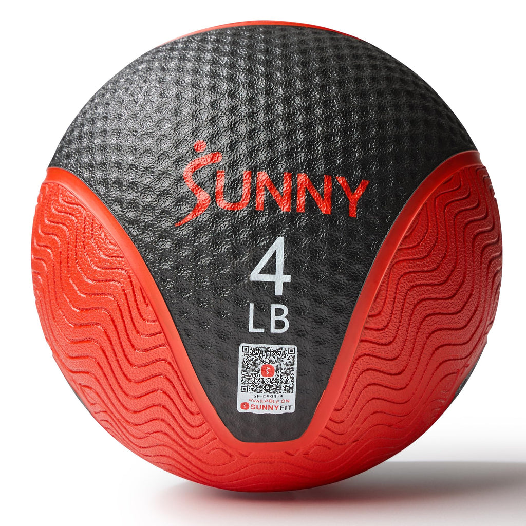 Sunny Health & Fitness Medicine Ball, Textured Rubber, Core Strength & Balance Training, Bouncing, Weight for Home Workouts 4,6,8,10,12,15,20,25,30LB Options