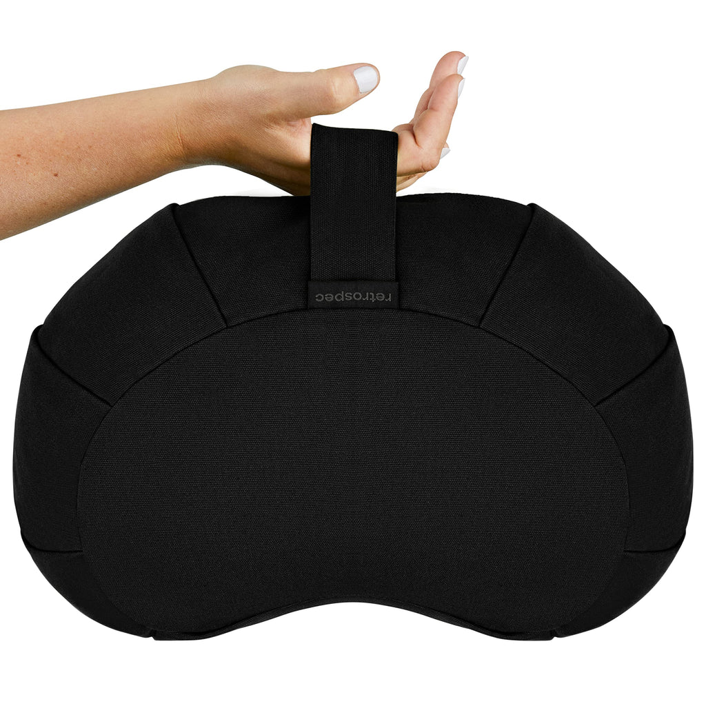 Retrospec Sedona Zafu Meditation Cushion with Buckwheat Hull Fill - Adjustable Yoga & Pilates Equipment Support - 17in Crescent Cotton Cover