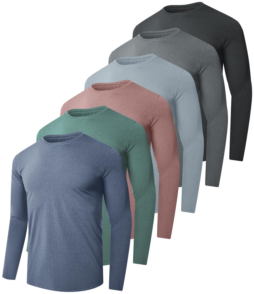 6 Pack Men Dry Fit Workout Long Sleeve Athletic Gym UPF 50+ SPF UV Sun Protection Quick Dry Lightweight Shirts