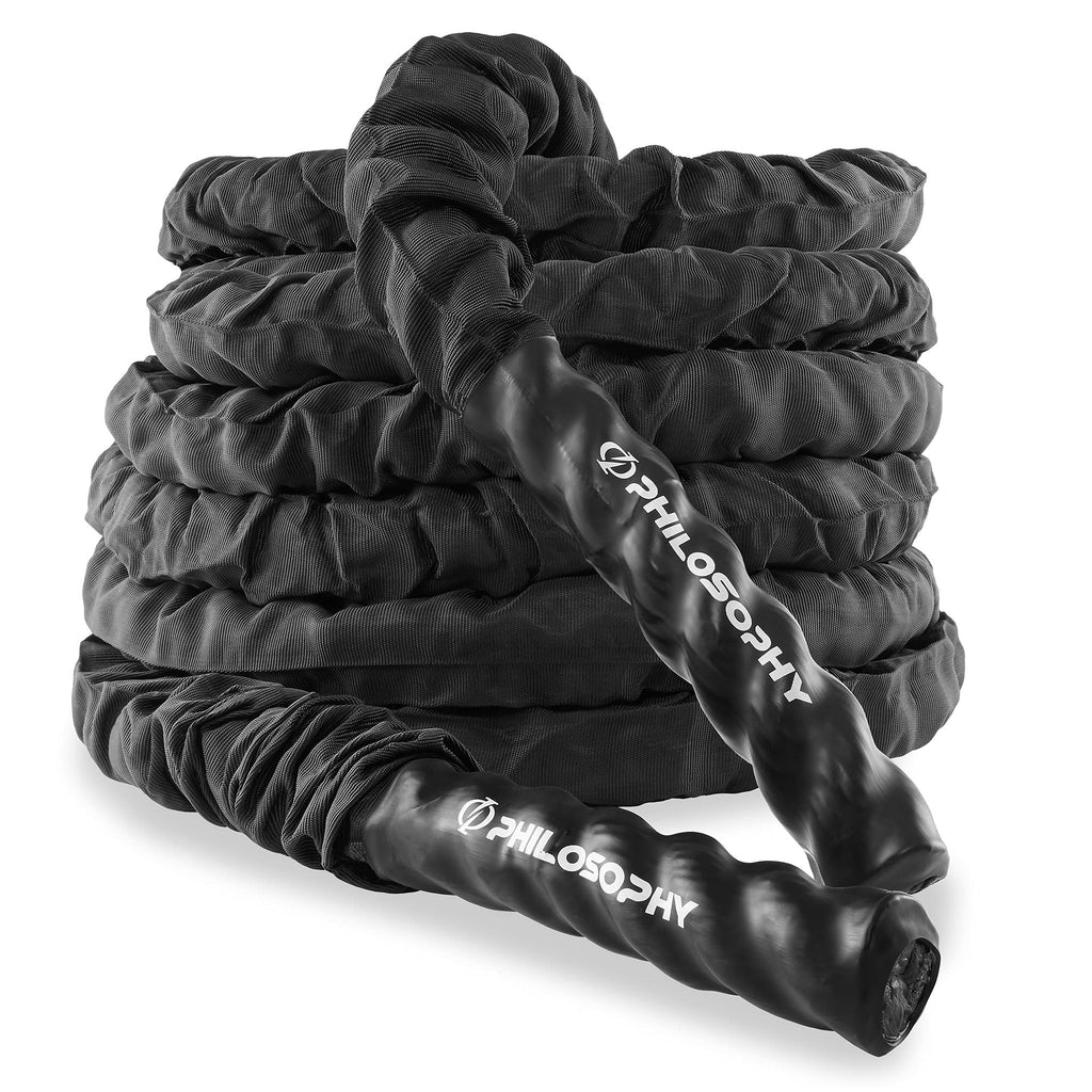 Philosophy Gym Exercise Battle Rope with Cover and Anchor Kit for Fitness Training, Conditioning