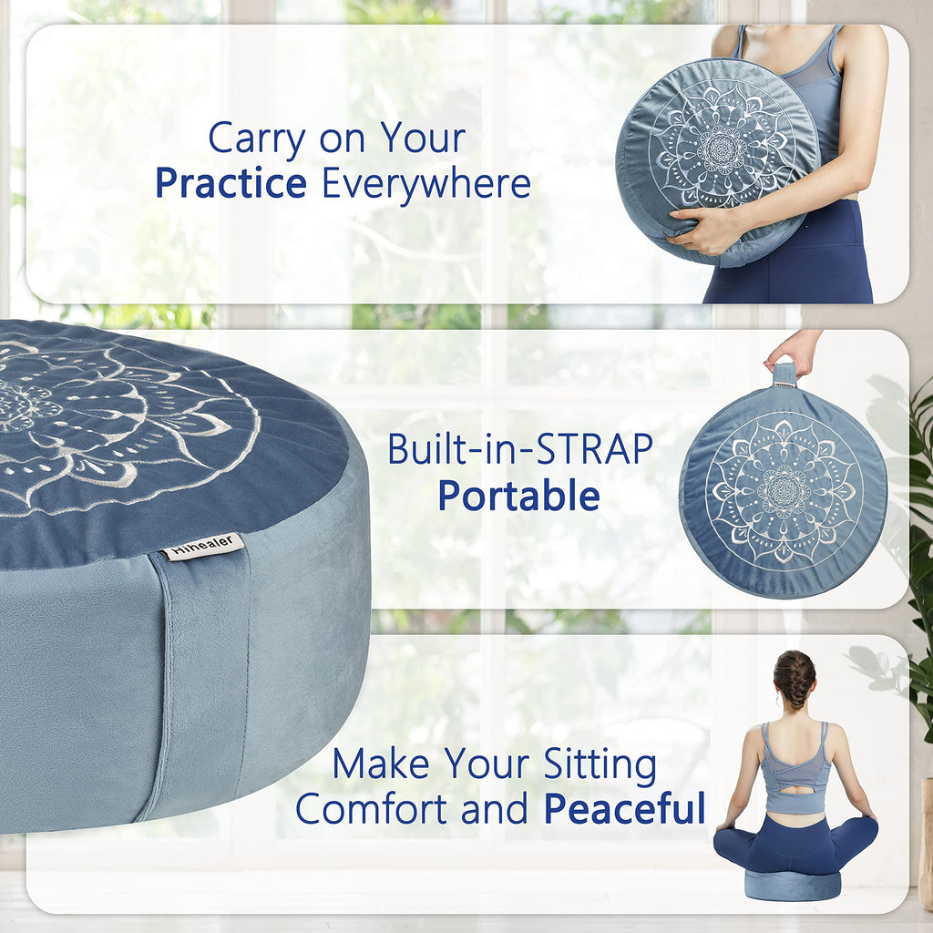 Hihealer Meditation Cushion, Traditional Tibetan Meditation Pillow Velvet Cover - Large Floor Cushion Seating for Adults - Yoga Buckwheat Bolster for Women、Moms