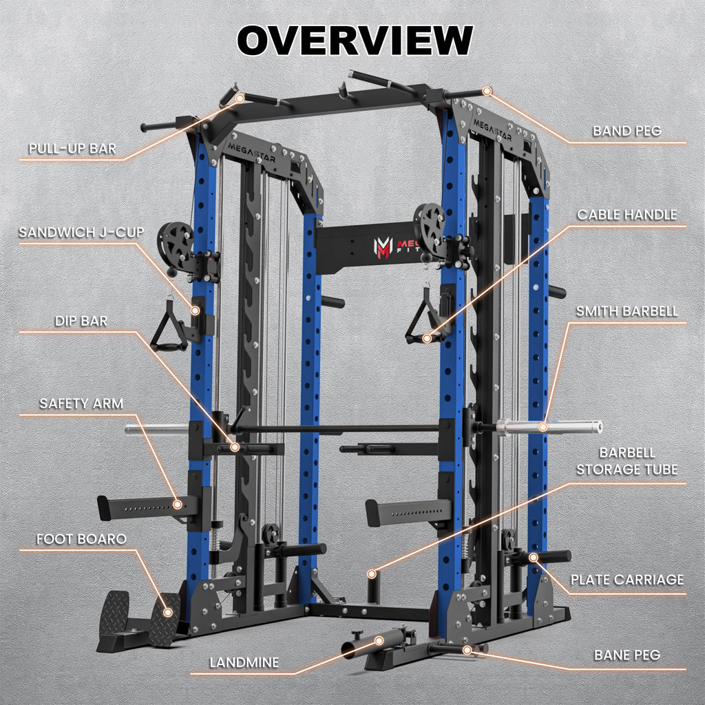 Smith Machine Home Gym with Aluminum Pulley Set- 2000lbs Capacity All-in-One Power Rack with Cable Crossover, Pull-Up Bar & Dip Station, Includes 18 Attachments, P107 Anvil