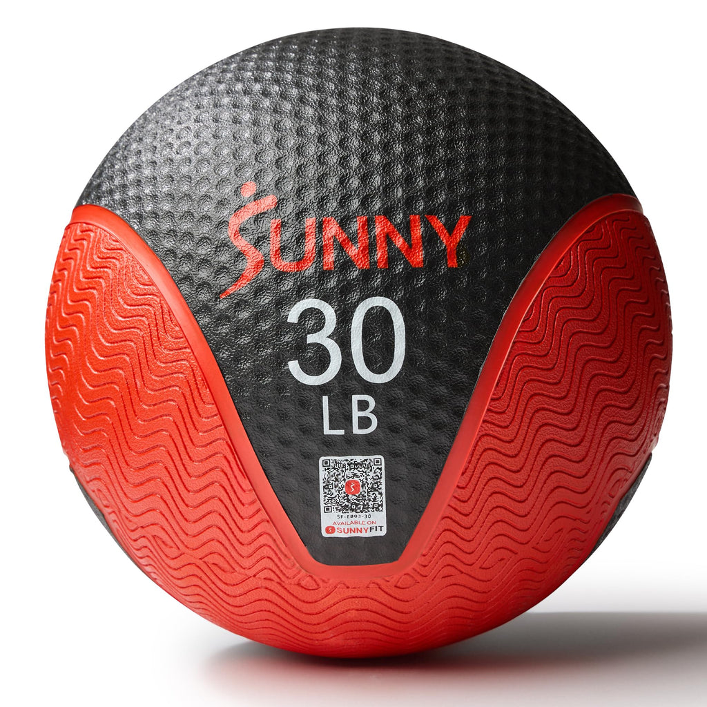 Sunny Health & Fitness Medicine Ball, Textured Rubber, Core Strength & Balance Training, Bouncing, Weight for Home Workouts 4,6,8,10,12,15,20,25,30LB Options