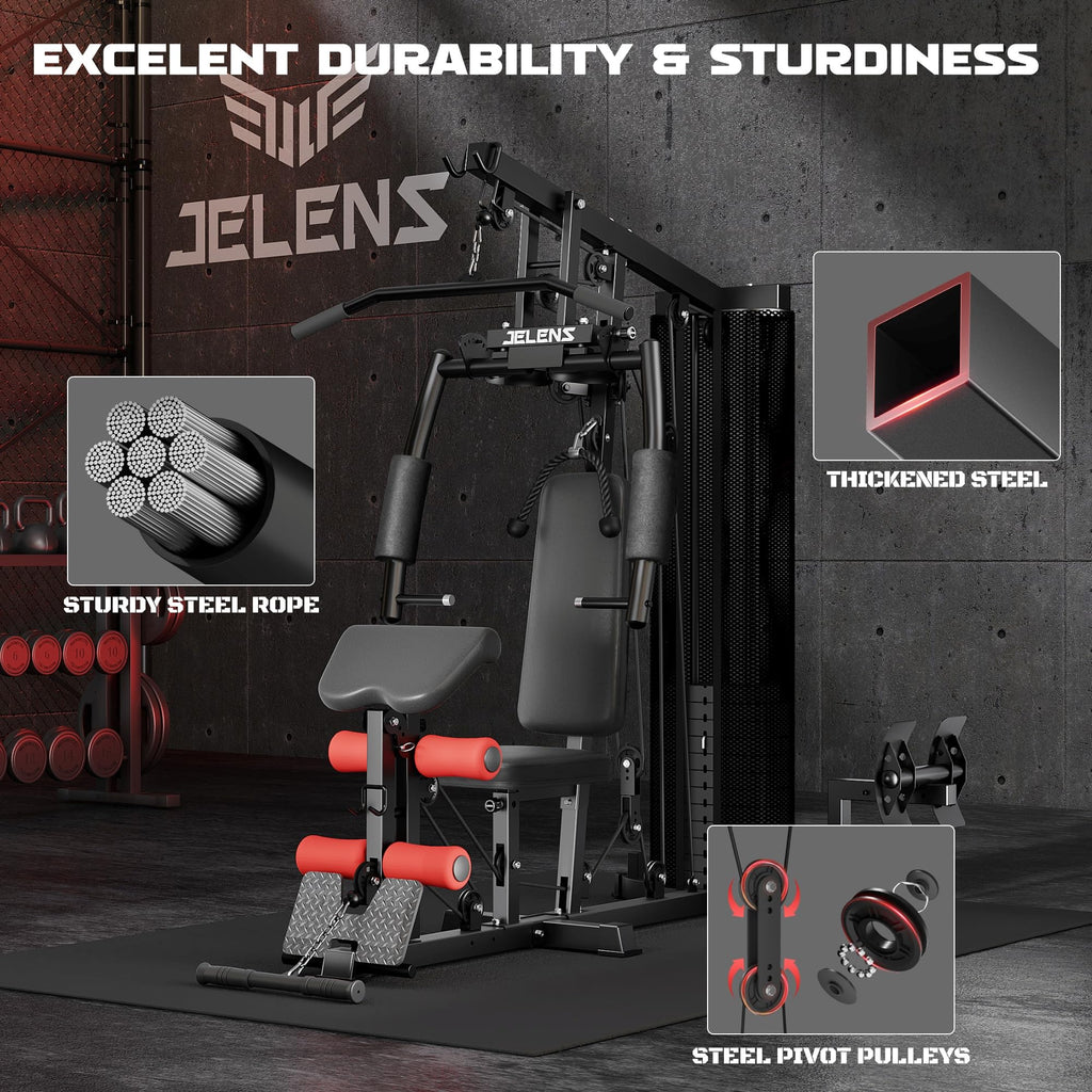 Home Gym, Multifunctional H11 Home Gym Equipment, Workout Station with 150LBS Weight Stack, Exercise Equipment with Pulley System for Full Body Training