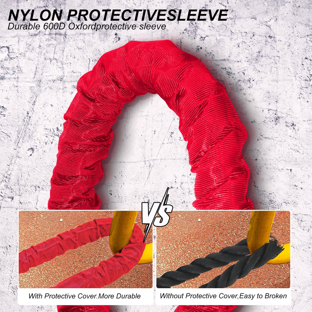 Battle Rope 1/1.26/1.5/2 Inch Diameter,Pink 30FT/40FT/50FT Exercise Workout Ropes for Home Gym Heavy Weighted Training Rope for Working Out