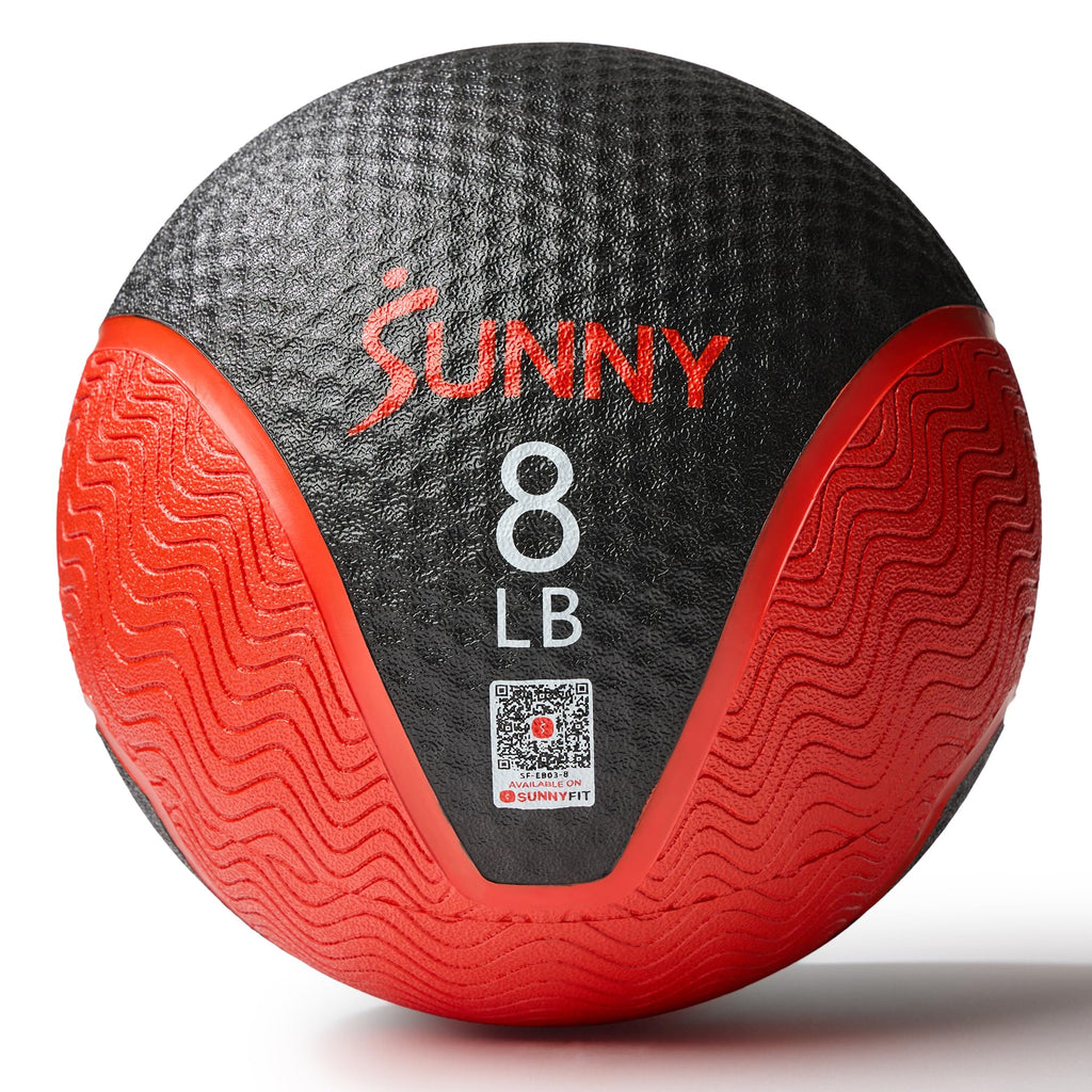 Sunny Health & Fitness Medicine Ball, Textured Rubber, Core Strength & Balance Training, Bouncing, Weight for Home Workouts 4,6,8,10,12,15,20,25,30LB Options
