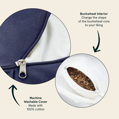 Retrospec Sedona Zafu Meditation Cushion with Buckwheat Hull Fill - Adjustable Yoga & Pilates Equipment Support - 17in Crescent Cotton Cover