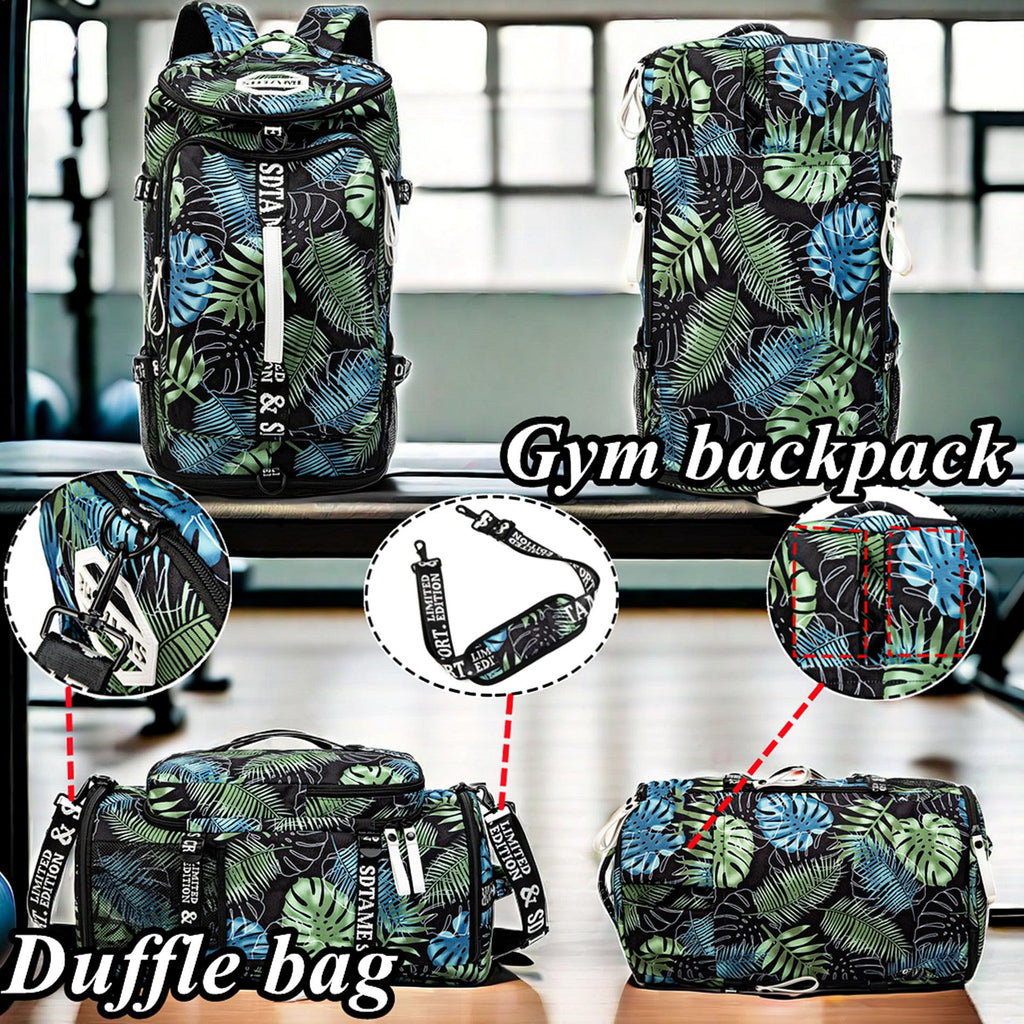 Gym Duffle Bag Backpack with Shoe Compartment,4 ways Travel Backpack for Women and Men,Multi-Functional Weekender bag with Waterproof Layer&Laptop Compartment for Fitness, Travel,Camping