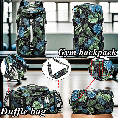 Gym Duffle Bag Backpack with Shoe Compartment,4 ways Travel Backpack for Women and Men,Multi-Functional Weekender bag with Waterproof Layer&Laptop Compartment for Fitness, Travel,Camping