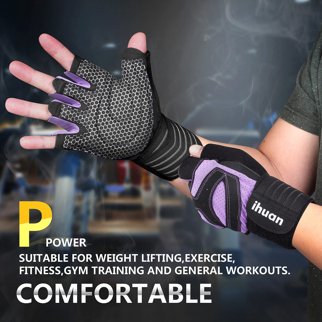 ihuan Ventilated Weight Lifting Gym Workout Gloves with Wrist Wrap Support for Men & Women, Full Palm Protection, for Weightlifting, Training, Fitness, Hanging, Pull ups