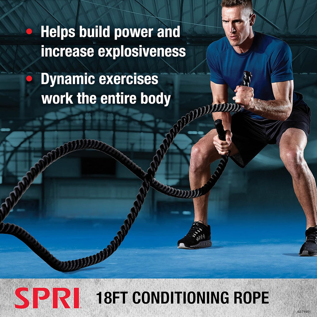 SPRI Battle Rope - Weighted Rope for Strength Training, Working Out, and High-Intensity Workouts for Building Stamina and Endurance - Durable Conditioning Rope - 18ft Long with 1.5" Thickness