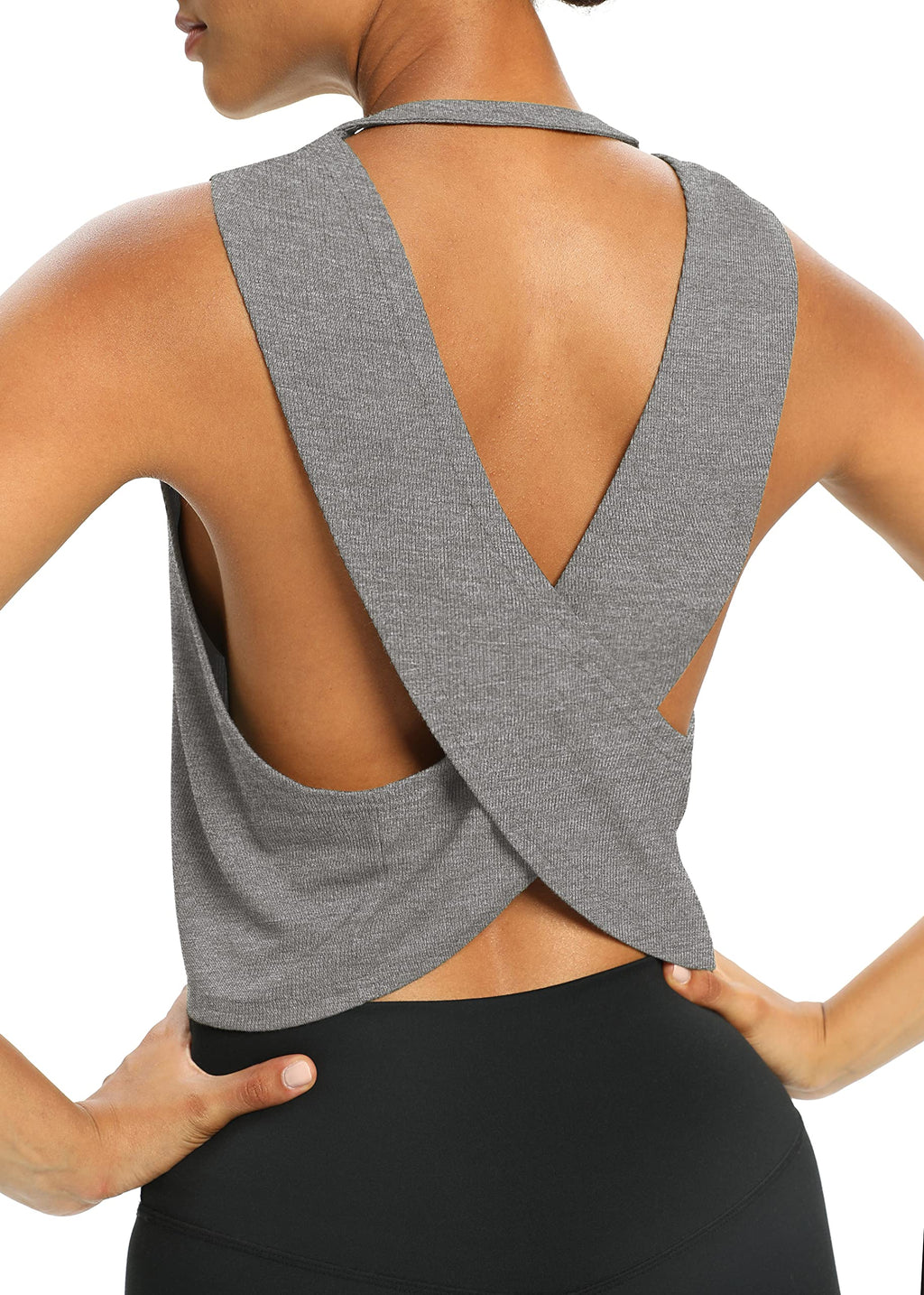 Bestisun Womens Open Back Workout Shirts Cropped Yoga Tank Tops Backless Athletic Clothes