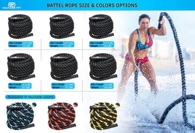 Poly Dacron Battle Rope - Workout & Training Rope - Blue, 1.5" x 30 ft