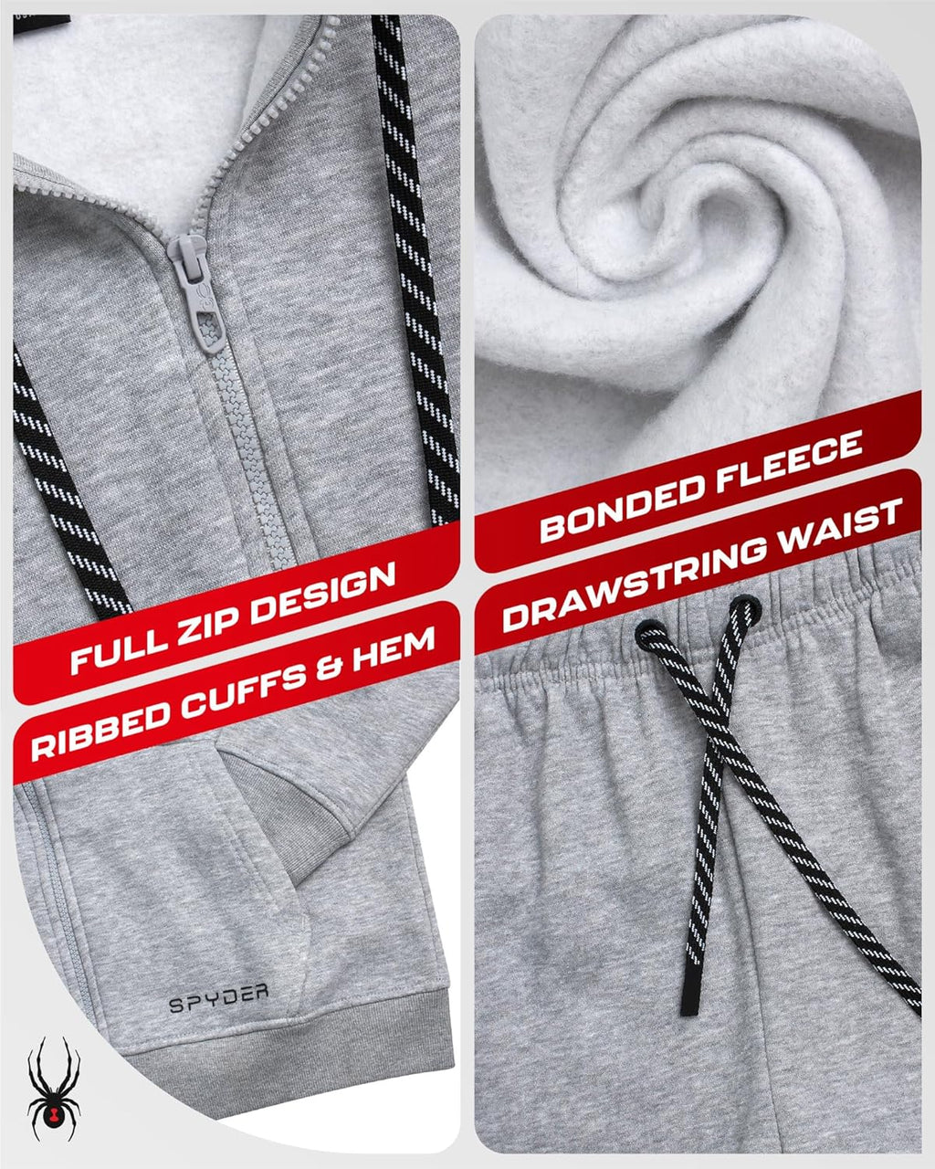 Spyder Mens Tracksuit - 2 Piece Sweatsuit for Men with Zip Up Hoodie & Jogger Sweatpants, Track Suit for Jogging or Warm Up