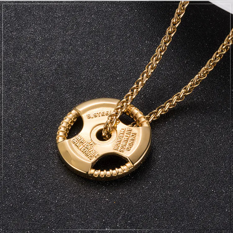 Steering Wheel Necklace with Barbell Dumbbell Pendant
