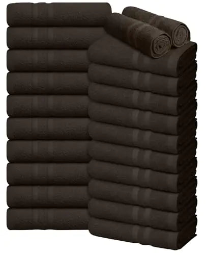 Oakias Bulk Spa Salon Towels 24 Pack - Brown 100% Cotton 16x27 Inches