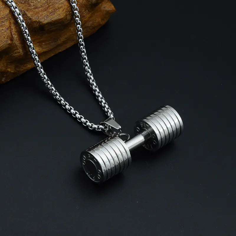 Titanium Steel Dumbbell Pendant Necklace for Men
