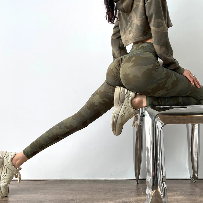 Camouflage Scrunch Butt Fitness Leggings Women Tummy Control High Waist Elastic Yoga Pants Gym Quick-Dry Squat Workout Tights