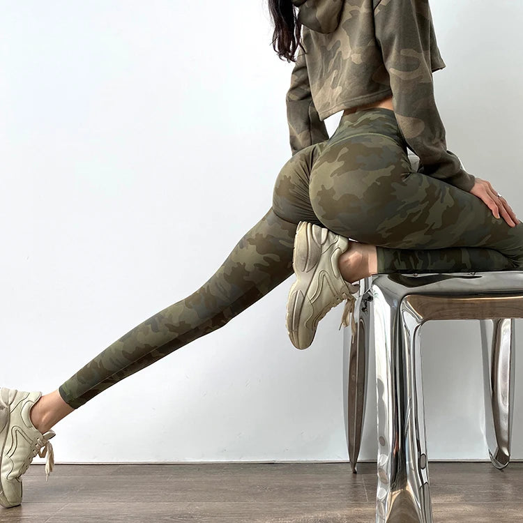 Camouflage Scrunch Butt Fitness Leggings Women Tummy Control High Waist Elastic Yoga Pants Gym Quick-Dry Squat Workout Tights