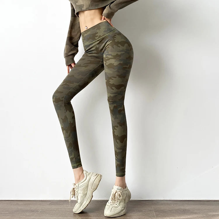 Camouflage Scrunch Butt Fitness Leggings Women Tummy Control High Waist Elastic Yoga Pants Gym Quick-Dry Squat Workout Tights