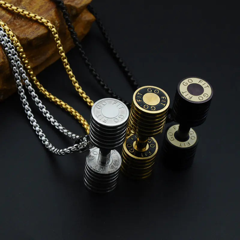Titanium Steel Dumbbell Pendant Necklace for Men