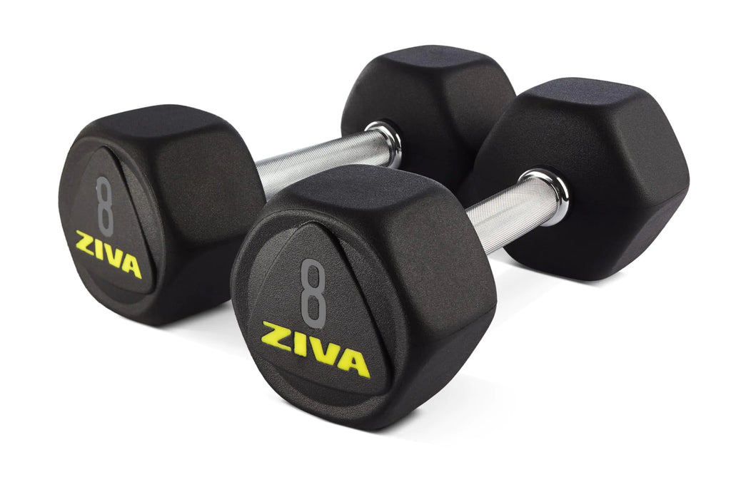 ZIVA Solid Steel 8lb Hex Dumbbells - Corrosion-Resistant Urethane