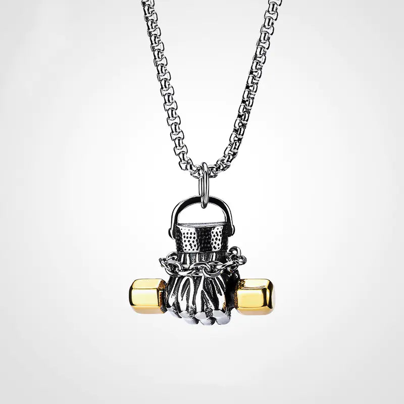 Titanium Steel Dumbbell Fist Necklace for Men
