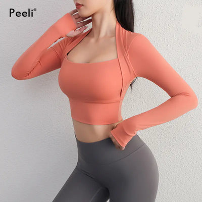 Yoga Fitness Activewear Faux Two-Piece Tops