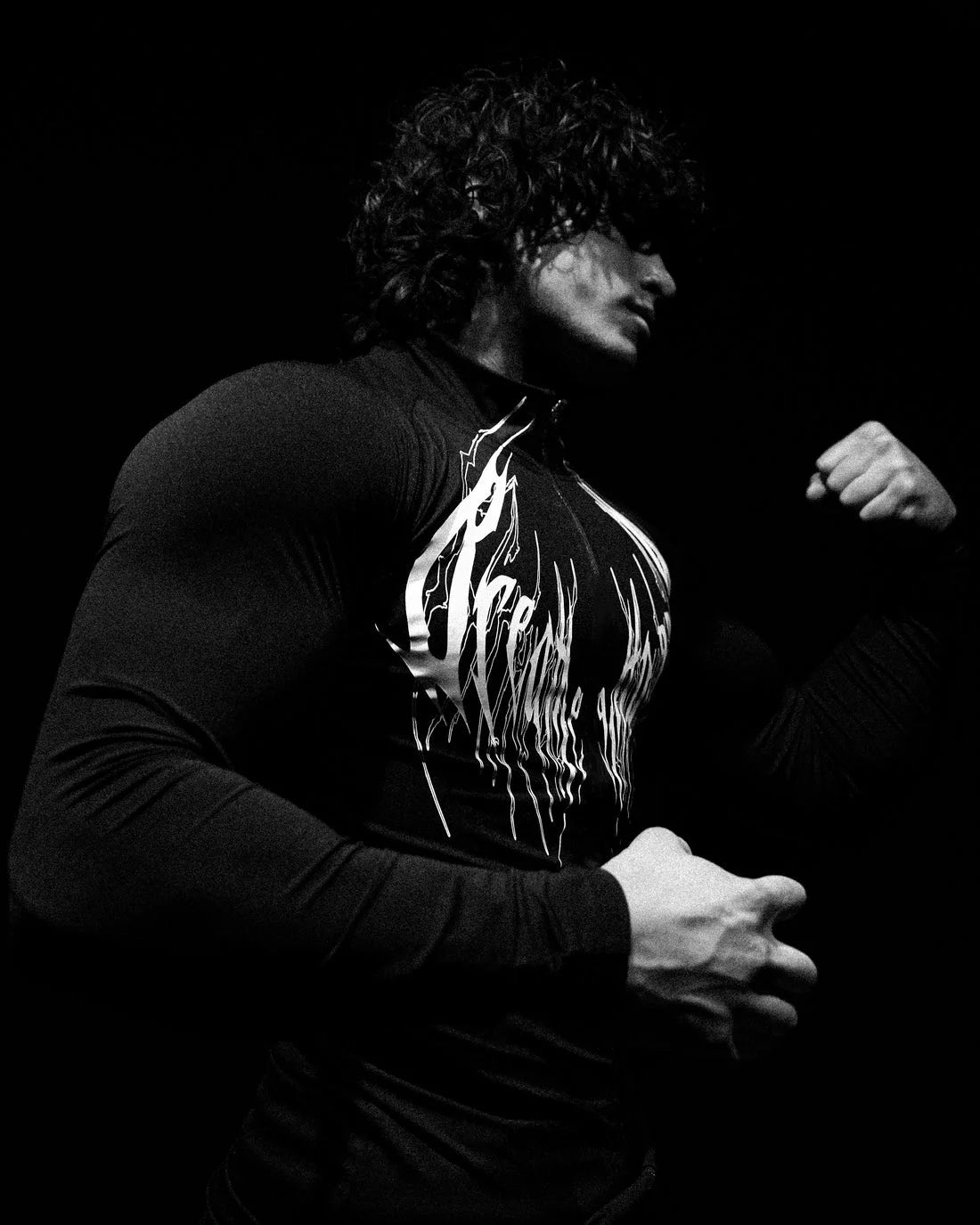 Breathedivinity Compression Shirt Short Sleeve tops Muscle GYM Fitness Mock Neck in Black Wolves Club Y2K